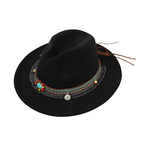 Yardenfun Hüte 1Pc Kappe Stilvolle Schnalle Unisex Kreativ Mit Zartem Gürtel Fedora-Hut Praktischer Filz Premium Panama Herren Fedoras Stil Für Weihnachten Floppy Wide Schwarz Ethno Jazz Hut von Yardenfun