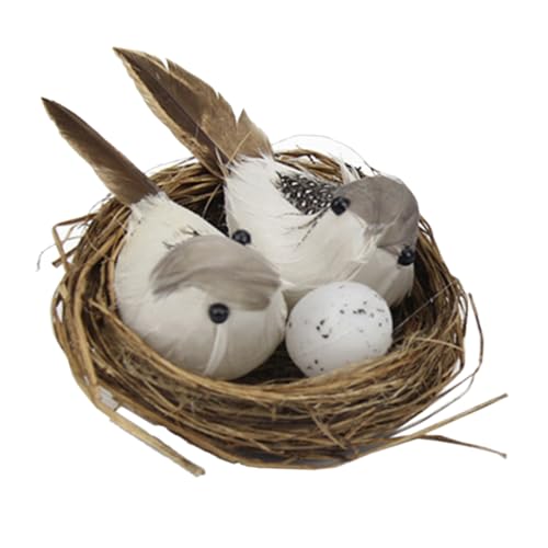 Yardenfun Künstliches Vogelnest Aus Holz Mit Vogel, Künstlicher Vogel, Künstliches Vogelnest, Frühlingsornament, Simulationsvogelnest von Yardenfun