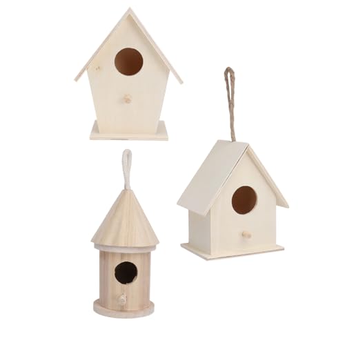 Yardenfun Vogelhaus aus Holz, 3 Stück, Vogelhaus, Vogelhaus, Vogelnest, Kunst und Handwerk für Kinder, kleines Haus, Set, Vogelnistkästen, DIY, Holz, Vogelhaus-Set, Vogelnest von Yardenfun