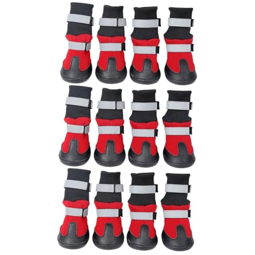 Yardwe 12 STK Schneestiefel für Haustiere Hundestiefel wasserdichter Welpe hundeschuhe pfotenschutz für Hunde Schneeschuhe für Haustiere Anti-Rutsch-Schuhe für Haustiere reflektierend rot von Yardwe