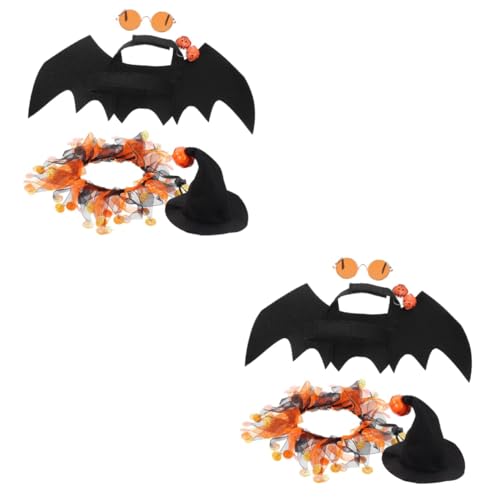 Yardwe 2 Sätze Halloween-Hut Welpenhut Haustier Halloween-Ornamente Halloween Fledermausflügel Cosplay Katzenspielzeug-Snackspender Hüte für Hund Fledermausflügelbrille Polyester von Yardwe