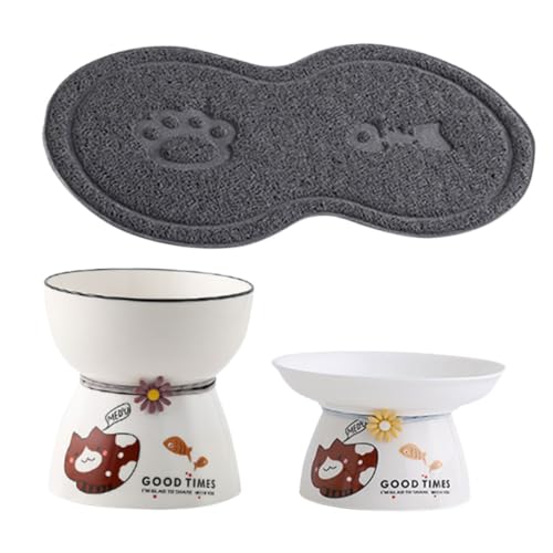 Yardwe 2 Sets Katzen-erhöhter Futternapf Keramikmaterial Katzennäpfe Für Futter Und Wasser Nackenstütz-Design Nicht Rutschig Und Einfach Zu Verwenden von Yardwe