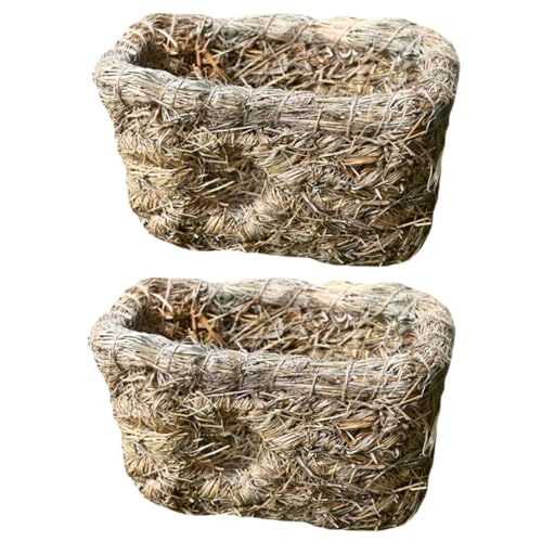 Yardwe 2 Stück Dual Port Haustierbett Kaninchenhaus Handgewebtes Stroh Haustier Spielhaus Haustiernest Schlafhaus Handgewebtes Haustierbett Kleines Sicheres Nest von Yardwe