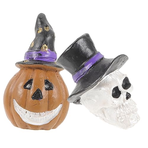 Yardwe 2st Totenkopf-kürbis-Ornament Gartenschädelfigur Halloween-Kuchen-Topper Kürbis-Aquarium-Dekorationen Halloween-kürbisfiguren Halloween-Dekorationen Harz Fisch Und Garnelen Kühler von Yardwe