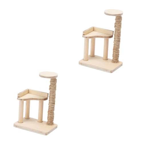 Yardwe 2 Stücke Realistische Mini Holz Katze Baum Modell Dekorative Mini Hause Katze Klettern Turm Exquisite Handwerkskunst von Yardwe