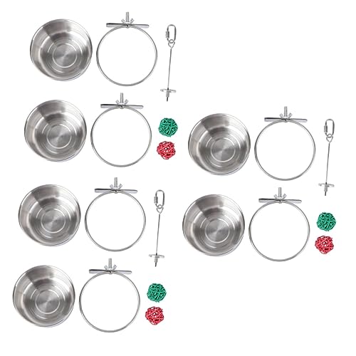 Yardwe 3 Sätze 5-teiliges Set Vogelkäfig-Utensilien edelstahlschüsseln Stainless Steel Bowl Kauspielzeug für Papageien Vögel tränken Vogelspielzeug Spielzeuge Futternapf für Papageien von Yardwe