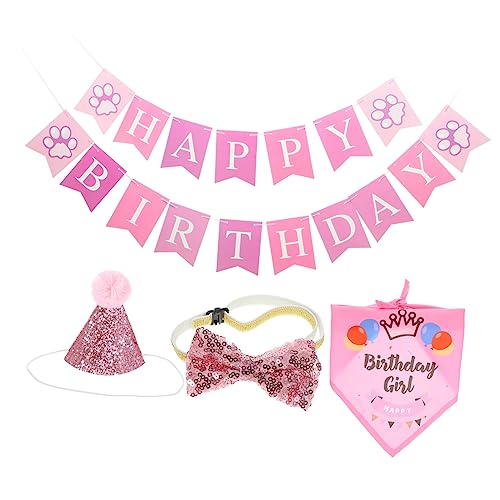 Yardwe 3 Sätze Katzen-Geburtstags-Outfit Mädchen Lätzchen Für Welpen Geburtstagsfeier Dekoration Alles Zum Geburtstag-Banner Welpen-kit Rosa Suite Baumwolle Katzenkätzchen von Yardwe