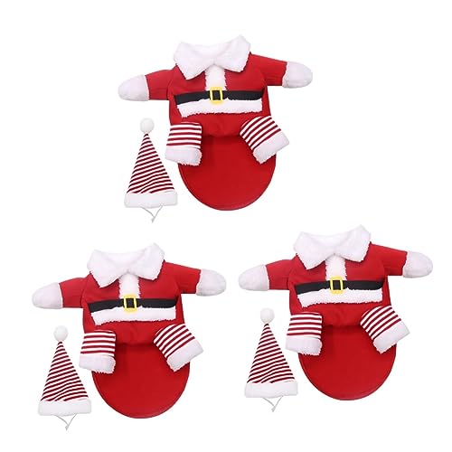 Yardwe 3 Sets Haustier Hund Weihnachten Zweibeiner Kleidungsset Hundemantel Pyjama Hemd Jacken Hamster Bad Toilette Sittich Leckereien Welpenbekleidung Haustier Weihnachtskleidung Rot von Yardwe