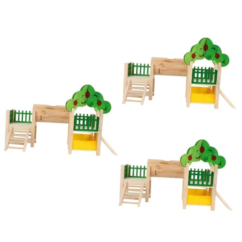 Yardwe 3 Stück Hamster Holzhaus Kleines Haustier Zubehör Holzhütte Haustier Spielhaus Lustiges Kletterleiter Spielzeug Hamster Spielburg von Yardwe