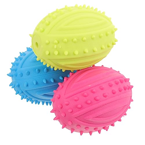 Yardwe 3pcs Hund Quietschende Rugby -spielzeughund Molkulenspielzeug Farbig Zahnen Ball Welpe Interaktive Ballspielling von Yardwe