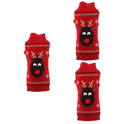 Yardwe 3st Welpenkleidung Hund+Kleidung Kleiner Hundepullover Urlaub Hund Kleine Hunde-Outfits Hunde Warme Outfits Gestrickter Katzenmantel Kleider Hündchen Mittlere Bis Große Hunde Rot von Yardwe