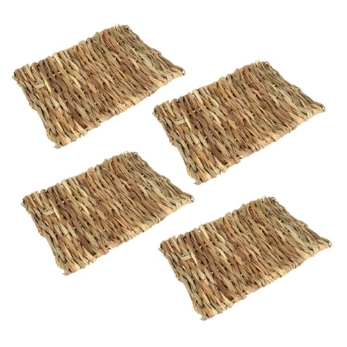 Yardwe 4 Stück Handgewebte Strohmatte Hamster Grass Mat Hand Woven Mat Playground Mat Meerschweinchen Wurf Hamster Gehege Hamstergrasmatte Nest für kleine Haustiere Netz Hölzern von Yardwe