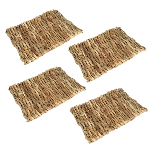 Yardwe 4 Stück Netz Hasenmatte Kaninchenmatte Hamsterbett Spielzeug Kaninchen Ruhematte Hamster Grass Mat Hand Woven Straw Mat Hamstergrasmatte Nest für kleine Haustiere Hölzern von Yardwe