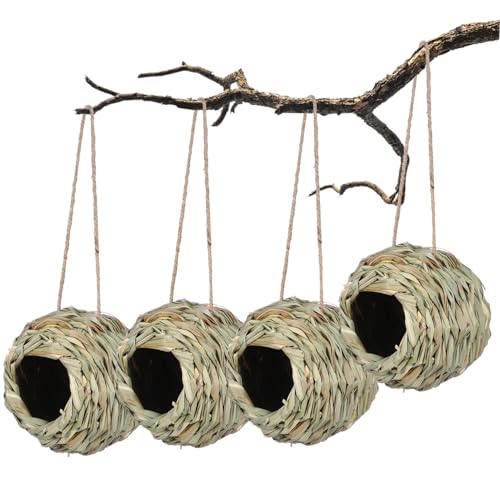 Yardwe Gras Weben Dekorative Vogel Set 4 Pcs Vogel Nest Sittich Käfig Hängen Vogelkäfig Nest von Yardwe