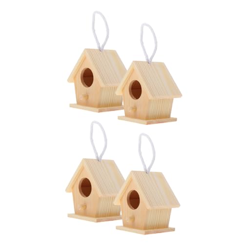 Yardwe 4 Stück Voliere Vogelhaus-Kits Für Mini-vogelhaus Behänge Vogelhäuschen Für Draußen Vogelhäuser Im Freien Kolibri- Vogel Hängendes Kolibri-Nest Kiefernholz Khaki von Yardwe