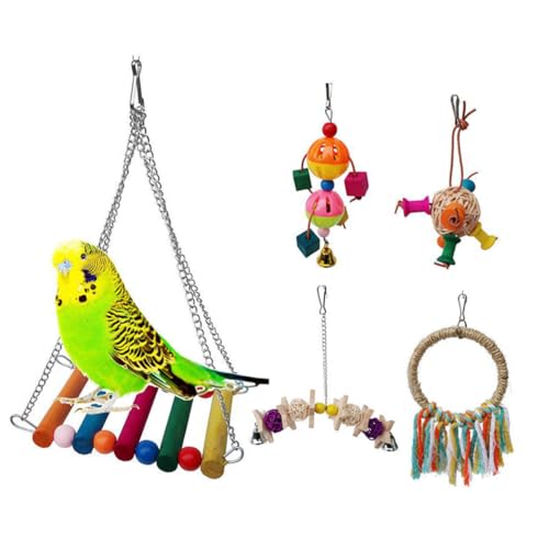 Yardwe Papagei Spielzeug Set 5 Stück Bunte Kauspielzeug Vogel Beißen Spielzeug Rattan Seil für Ziervögel von Yardwe