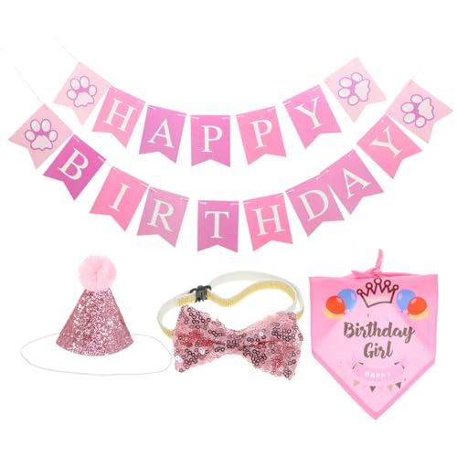 Yardwe 5 Sätze Katzen-Geburtstags-Outfit Hundehalsband Klein Alles Zum Geburtstag Dekor Hundegeburtstagsmütze Kleines Hundespielzeug Welpen-kit Rosa Katzenkätzchen Jazz-Hut Baumwolle von Yardwe