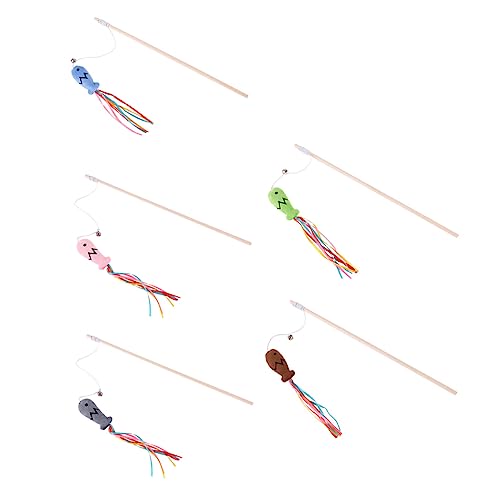 Yardwe 5st Ribbon Fish Cat Teaser-Stick Katzentrainer Zauberstab Katze Fisch Spielzeug Katzenminze Fisch Kätzchen Plüsch Katzenspielzeug Spielzeuge Indoor-Spielzeug Haustier Holz Angeln von Yardwe