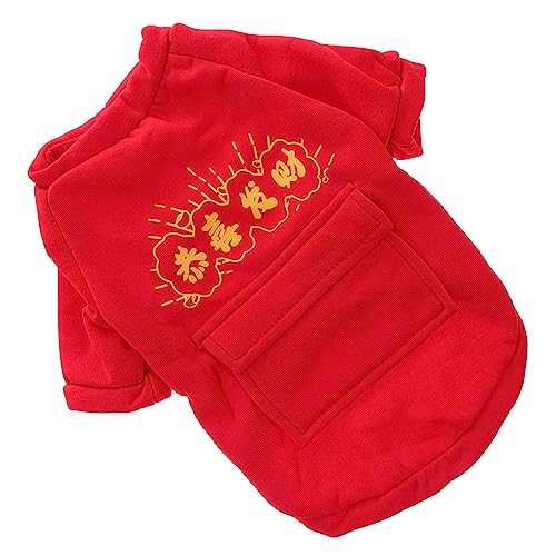 Yardwe Biped-Kleidung Für Haustiere Hunde-neujahrs-Outfit Katzen-Hoodies Mit Beuteln Hund Lustige Kleidung Lustige Haustierkleidung des Neuen Jahres Welpenmantel Mäntel Polyester Rot von Yardwe