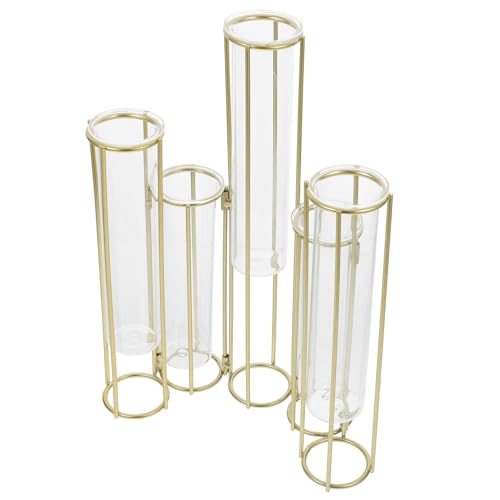 Yardwe Fünf verbundene hydroponische Vasen Metall blumenständer pflanzenhalter Metall Blumenarrangement-Set Dekorative Tischvase Terrarienpflanzer Glasknospenvasen Schmiedeeisen Golden von Yardwe