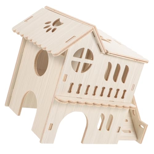 Yardwe Hamstervilla Haustiermäusehütte Hamsterspielhaus kleines Möbel deko zartes Rattenversteck Hamsterverstecke aus Holz Igel der Kleine Tiere Spielzeug Hamsterkäfig hölzern von Yardwe