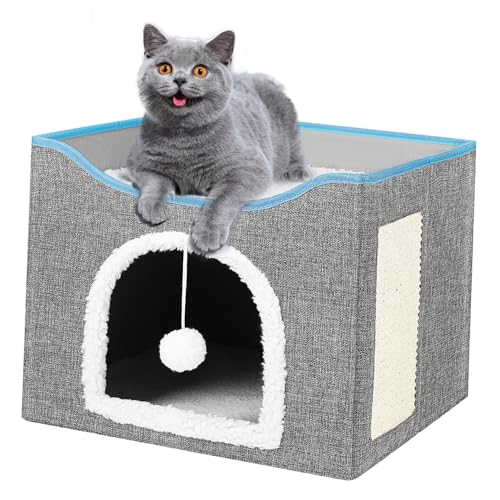 Yardwe Katzen Sachen Für Drinnen Faltbares Katzenhaus Für Indoor Katzen Doppelstöckiges Katzenbett Aus Stoff Essentielles Katzenzubehör Für Gemütliche Rückzugsorte Katzenhaus Pappe von Yardwe