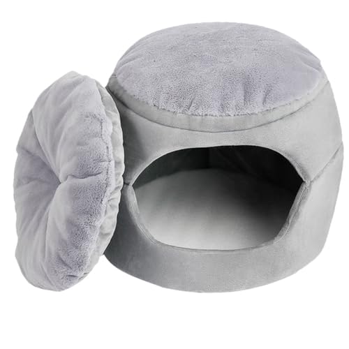 Yardwe Haustierbett katzenbett mit Kapuze Winterwarmes Welpenzelt Faltbares Winterzelt für Katzen bündeln pet Bed petbett Katze schlafbett Haustier warme Nester PP Baumwolle Light Grey von Yardwe