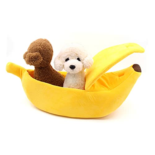 Yardwe Abnehmbares Bananenbett für Hunde Hundebananenbett Haustierbett Warmes Weiches Baumwollnest Größe S Gelb von Yardwe