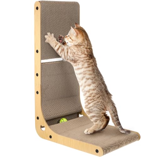 Yardwe Katzenkratzbrett In L-Form Pappkratzbrett Mit Ballspielzeug Interaktives Training Für Den Innenbereich Katzenspielzeug Zum Schleifen Von Krallen Wand- Und Möbelschutz von Yardwe