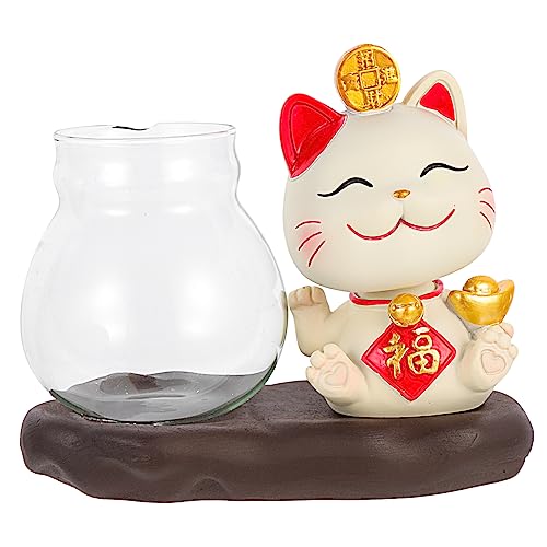 Yardwe Lucky Cat Hydroponik Tischständer hängender Pflanzentopf Müll Bahnhof Selbstbewässernder Wandpflanzer bürodeko büro Dekoration wohnraumdeko Blumenvase Desktop-Hydrokulturvase Harz von Yardwe