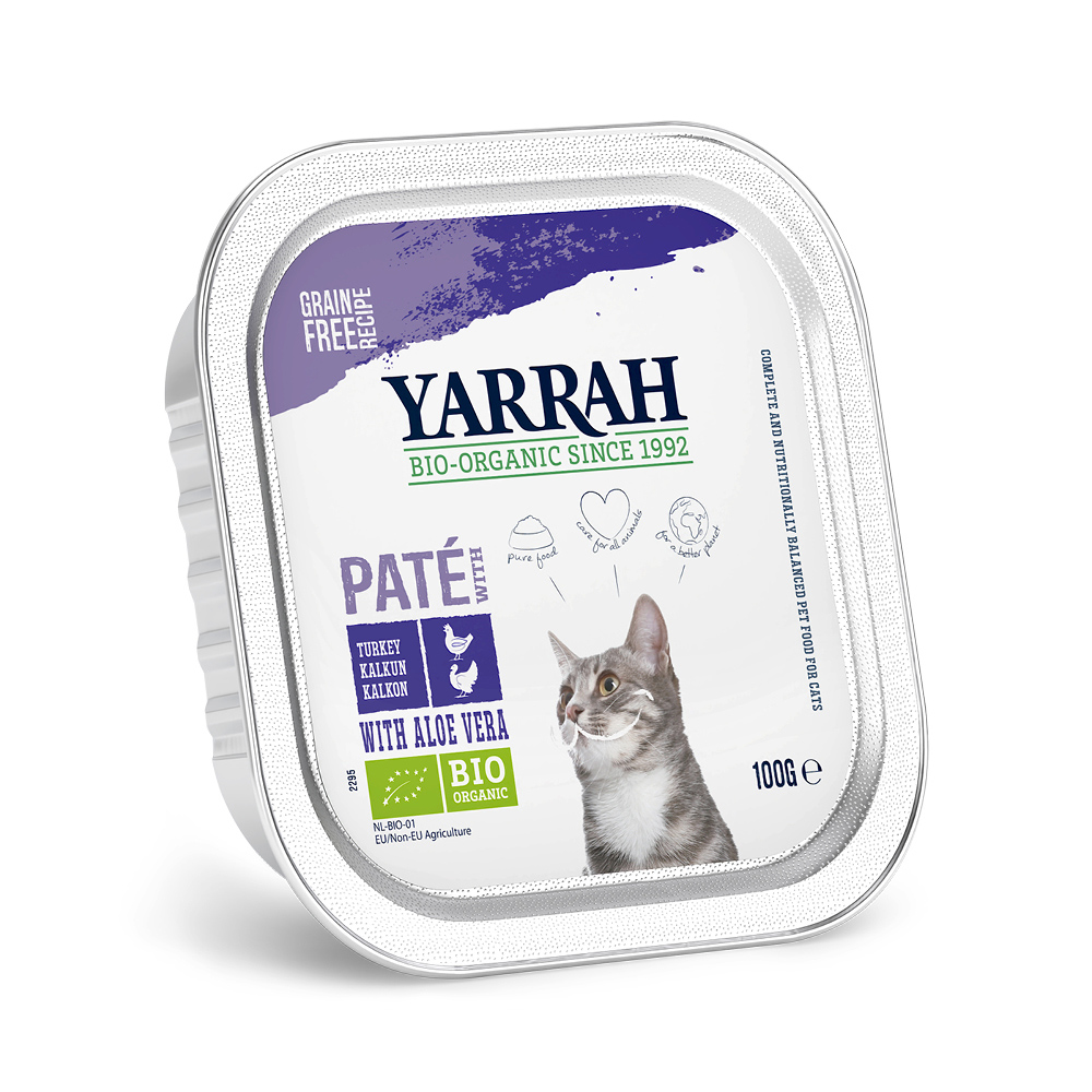 Sparpaket Yarrah Bio 12  x 100 g - Pâté: Bio-Huhn & Bio-Truthahn mit Bio-Aloe Vera von Yarrah