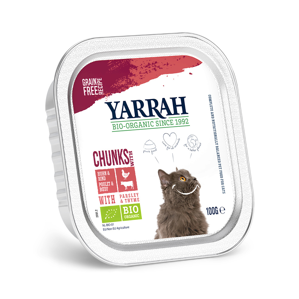 Sparpaket Yarrah Bio 48 x 100 g - Bröckchen: Bio-Huhn & Bio-Rind mit Bio-Petersilie von Yarrah