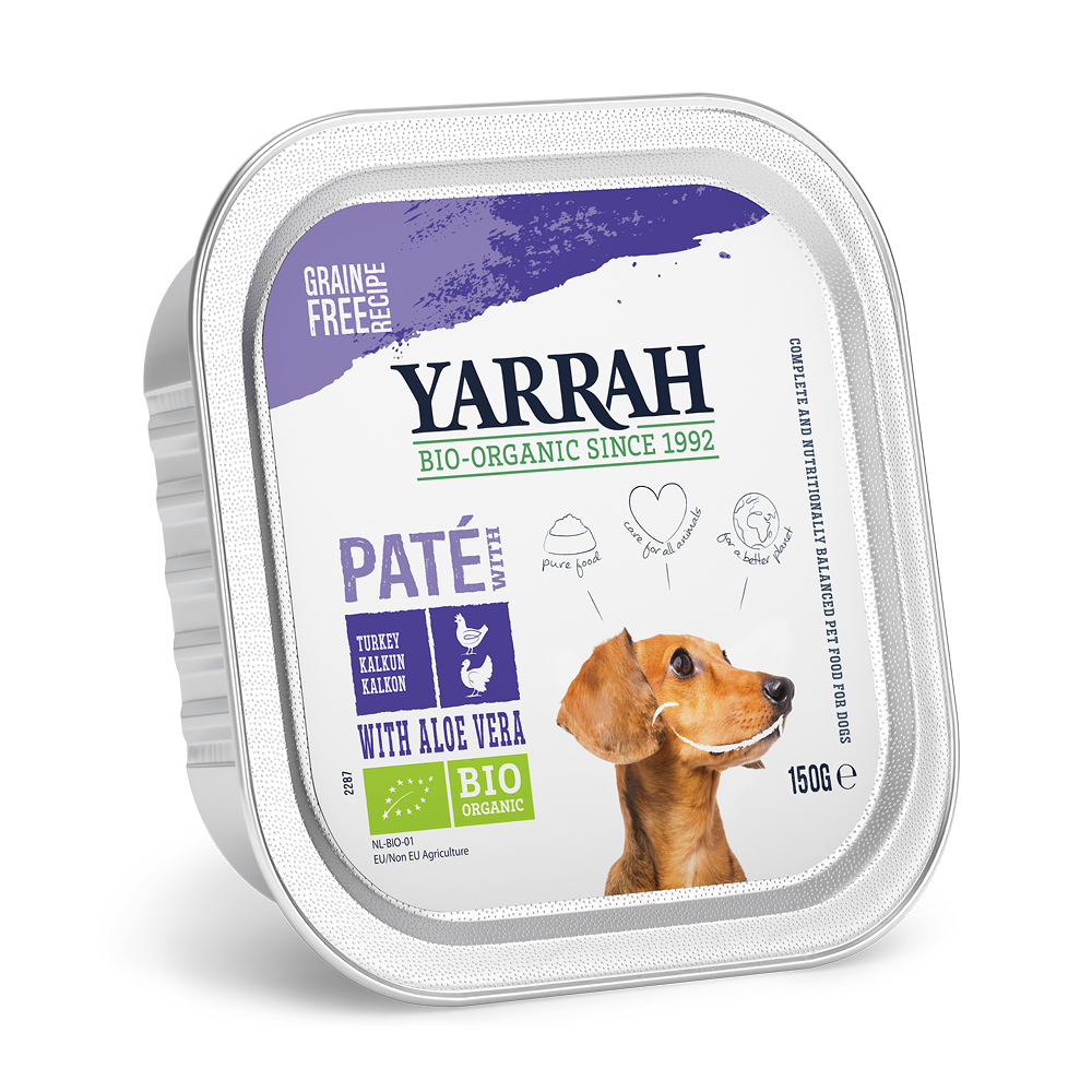 Sparpaket Yarrah Bio Schalen 36 x 150 g - Paté Bio Truthahn mit Bio Aloe Vera von Yarrah