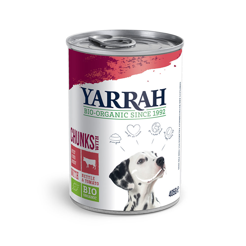 Yarrah Bio Chunks in Soße Hundefutter - Dosen - Rind - 12 x 405 g von Yarrah