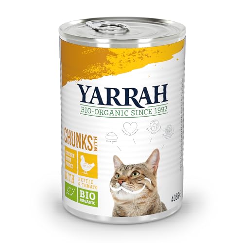 YARRAH Bio Katzenfutter Bröckchen Huhn 405g, 12er Pack (12 x 405 g) von YARRAH