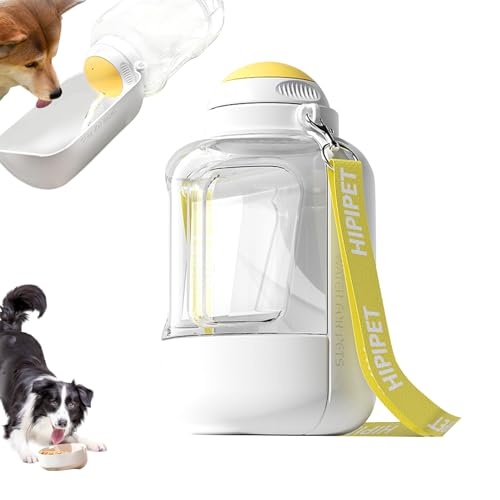 Trinkflasche Hunde für Unterwegs, 1000ML Hundetrinkflasche, Auslaufsicherer Tragbarer Trinkflasche Hund mit 300g Hundefutter Becher, 180°Faltbare Wasserflasche Hund für Täglich Spazieren Gehen Reisen von Yarteim