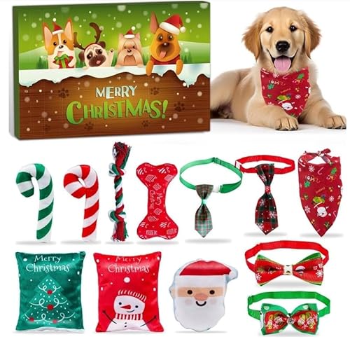 Yarteim Hunde Adventskalender 2024, Weihnachtskalender 2024 Hundespielzeuge, 12 Tage Weihnachts Countdown Hund Interaktives Spielzeug,Hundehalstuch Knochenspielzeug Hunde Weihnachten Geschenk von Yarteim