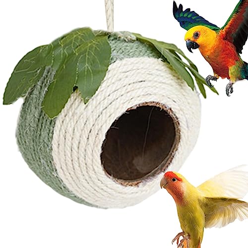 Papageien-Kokosnussschalen-Nest - Kokosnusshaus für Vögel,Tragbares handgewebtes Vogelnest-Hamster-Hängehaus für Spatzen, Schwalben, Papageien, Sittiche und Sittiche Yatlouba von Yatlouba