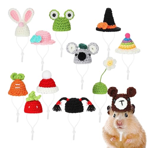 Yatlouba Gestrickte Hamstermütze | 12 süße kleine Hüte mit verstellbarem Riemen - Mini-Partyhüte für Hamsterkleidung, Hamsterkostüm, buntes Kostümzubehör von Yatlouba