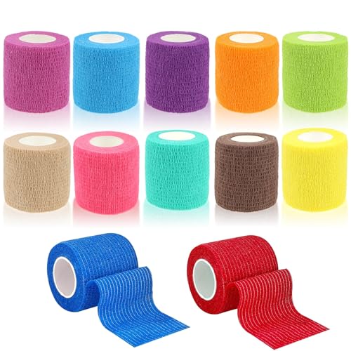 12 Stück Selbstklebende Bandage Selbstklebender Verband für Haustier Pferd Cohesive Bandages Haftbandage Cohesive Pet Vet Wrap für Katze,Hund,Pferd Bein Klebeverband (Gemischte Farben 12 Stück) von Yavitality