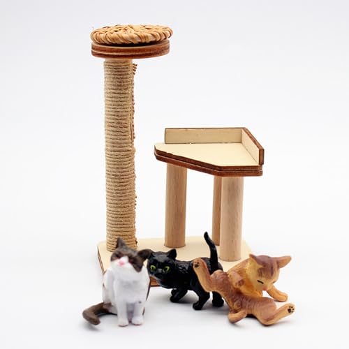 Puppenhaus niedlicher Mini-Katzenbaum-Turm aus Holz; Haustier-Kletter Spielzeug und ideales Foto-Prop-Zubehör. von Yawdil