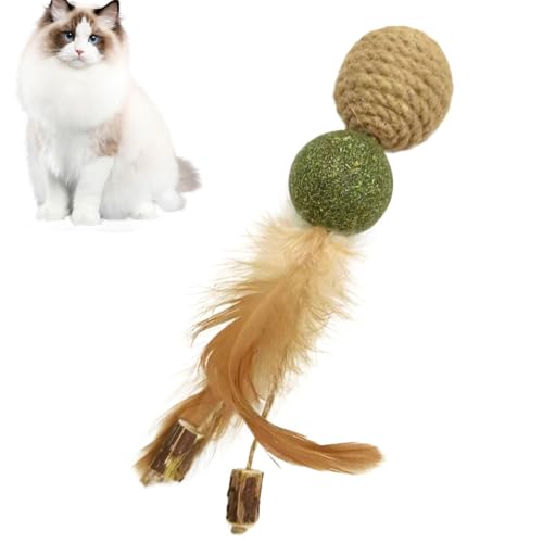 Yaztauho Katzenfederkugelspielzeug, interaktives Katzenspielzeug mit Feder,Catnip Kitten Toy - Kätzchen -Katzenminze -Ball, interaktive Kauen -Trainingstressstresswerkzeuge für Haustiere von Yaztauho