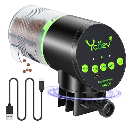 Ycozy Futterautomat Aquarium mit Feuchtigkeitsdichter Abdeckung Fischfutter Automat mit Typ-C Ladekabel Super Einfache Einstellung für Aquarium Fischtank Navi-EV 200ml von Ycozy