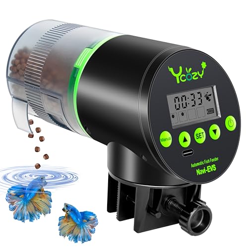 Ycozy Futterautomat Aquarium Fischfutter Automat mit Typ-C Ladekabel Ultraleise LCD-Anzeige Fisch Futterautomat für Aquarium 210ml Kapazität Navi-EVS von Ycozy