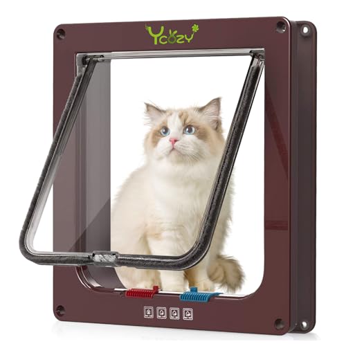 Ycozy XL Katzentür Außengröße 27.8 x 25cm 4 Wege Verriegelung Indoor Haustier Tür für Innen Außen Tür Wand Fenster, Wetterfeste Katzenklappe für Kätzchen & Hunde Leicht zu Installieren von Ycozy