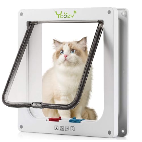 Ycozy XL Katzentür Außengröße 27.8 x 25cm 4 Wege Verriegelung Indoor Haustier Tür für Innen Außen Tür Wand Fenster, Wetterfeste Katzenklappe für Kätzchen & Hunde Leicht zu Installieren von Ycozy