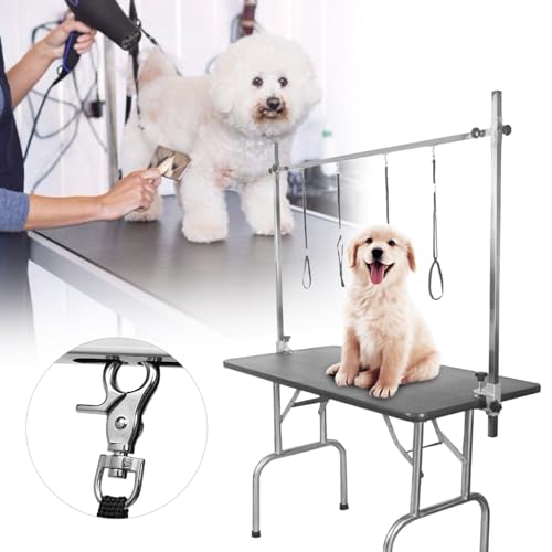 Hundepflege-Hängematte, Hundefriseur-Helfer, Höhenverstellbar, Klemmhalter, Hundepflegetisch, Edelstahl, Haustierpflegetisch mit Schlaufe für Kleine, Mittelgroße Hunde und Katzen von Yctze