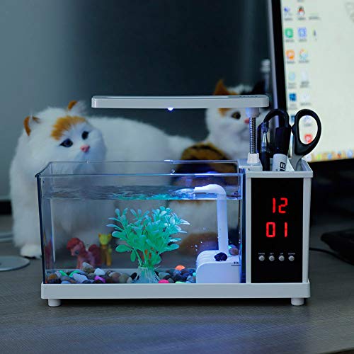 Multifunktionales USB-Mini-Aquarium mit Uhrfunktion, LED-Licht, weiß (White) von Yctze