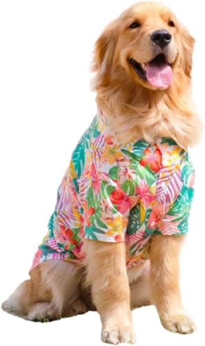 Hawaii großes Hundeshirt – Sommerkostüm für Haustiere, atmungsaktiv, cooles T-Shirt, niedliches Welpenkleidungsdesign für Freizeit, Luau-Stil, Freizeit, Strand, Camping, Urlaub, geeignet für 13,6 - 50 von YeGang