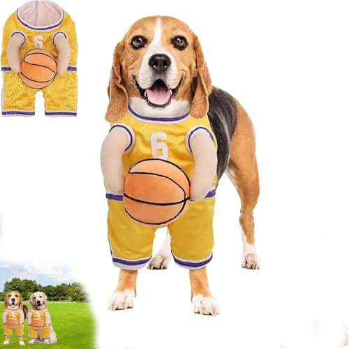 Hunde-Basketball-Kostüm mit Ball – lustiges, verstellbares Sportkostüm für kleine, mittelgroße und große Hunde, Welpen, Outfit, Haustiertrikot, Halloween, Cosplay, Kleidung, Verkleidung, Hemd-Zubehör von YeGang